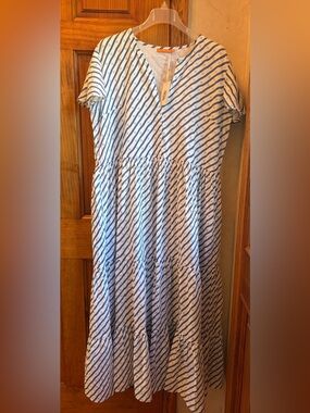 OLIPHANT NWT Cotton Tiered Maxi Dress XL Navy/White